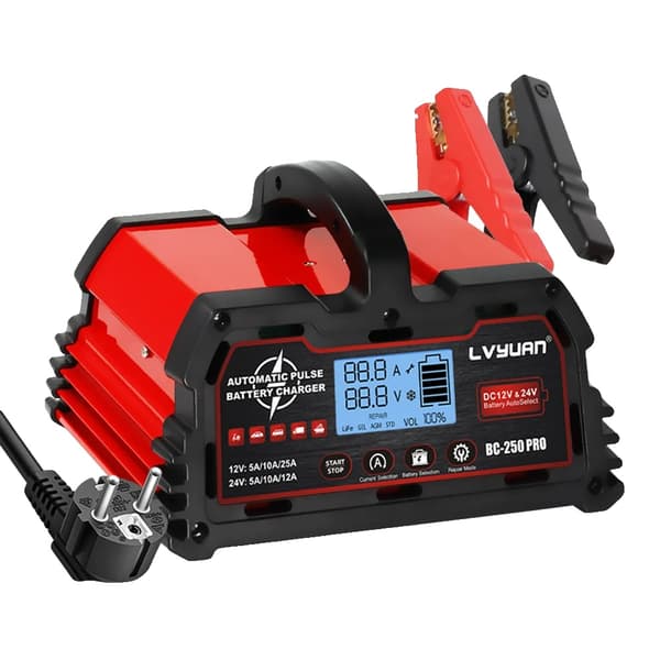 Batterioplader, Strømvalg 20A / 25A, LED-display,25A EU stik