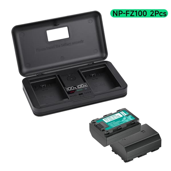 NP-FZ100 Batteri, 2280mAh Kapacitet, Hurtigopladningssupport,1Lader 2PC Batteri