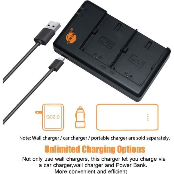 DSTE 2-Pack 2600mAh LP-E6N LP-E6NH LPE6N Batteri och Dubbel USB Laddare Kompatibel med Canon EOS R,R5,R6,XC10,XC15