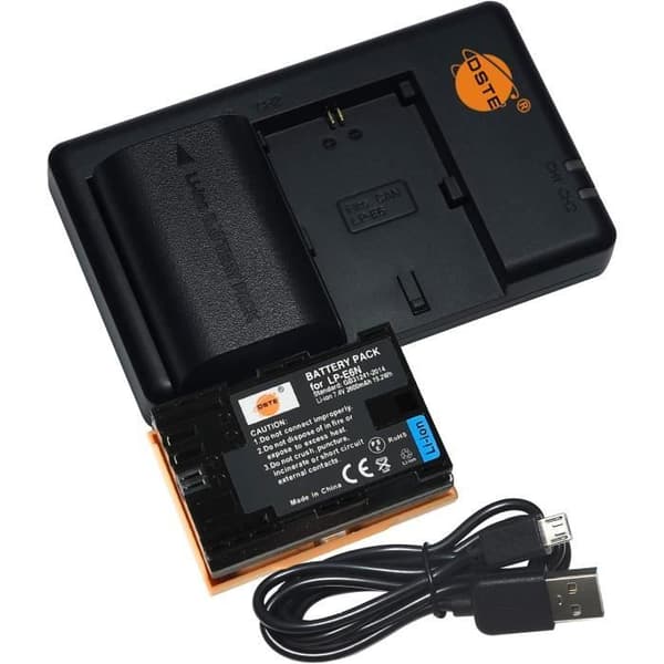 DSTE 2-Pack 2600mAh LP-E6N LP-E6NH LPE6N Batteri och Dubbel USB Laddare Kompatibel med Canon EOS R,R5,R6,XC10,XC15
