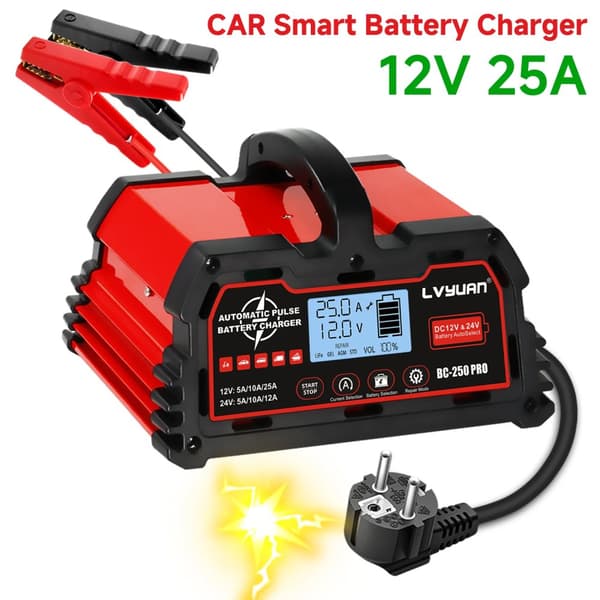Smart Batterioplader, 12V/24V Support, Høj Strømudgang 20A/25A,25A EU-stik