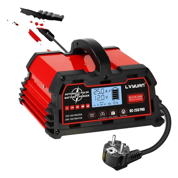 Smart Batterioplader, 12V/24V Support, Høj Strømudgang 20A/25A,25A EU-stik