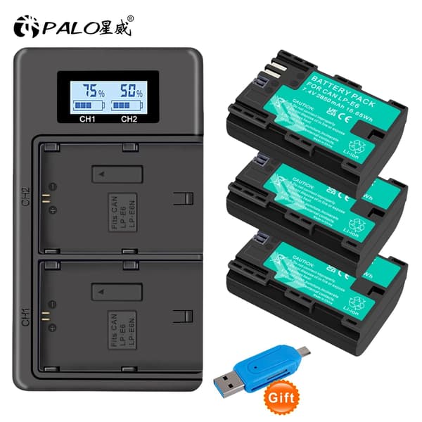 PALO Batteripakke til Canon-kameraer, 2850mAh kapacitet, inkluderer USB-oplader,3 stk med oplader