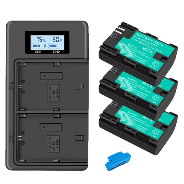 PALO Batteripakke til Canon-kameraer, 2850mAh kapacitet, inkluderer USB-oplader,3 stk med oplader