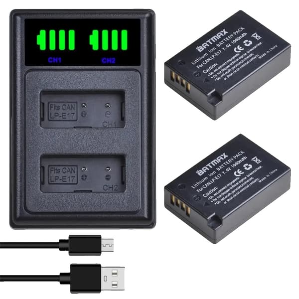 Canon LP-E17 Batteri, Ny LED USB Oplader, Kompatibel med EOS R8, RP,2batteri 1oplader