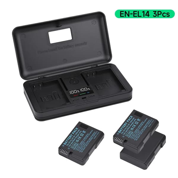 Kamerabatteripakke, 1500mAh kapacitet, dual oplader inkluderet,3 batteri og oplader