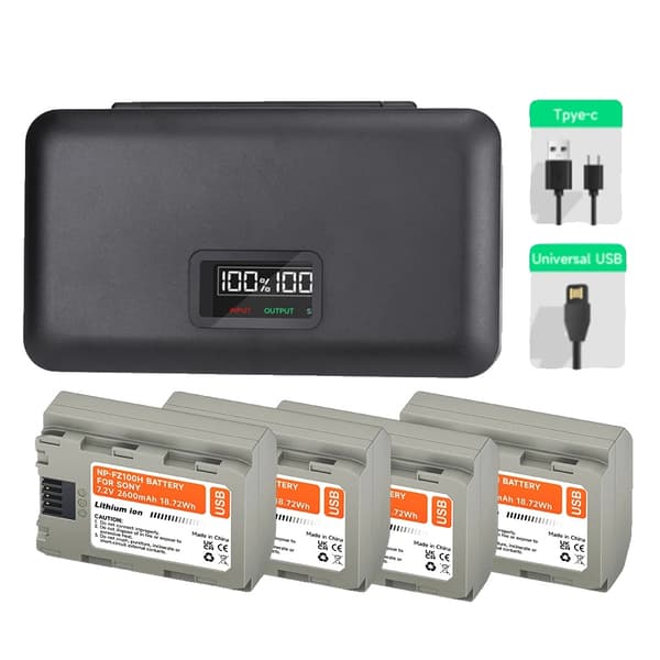 NP-FZ100-batteri, 2600mAh kapacitet, USB Type-C opladning,4Batteri 1Oplader