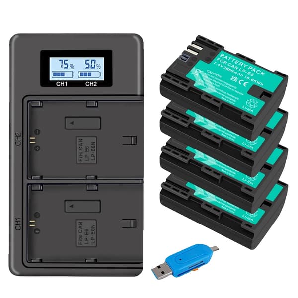 LP E6 Akun, 2850mAh Kapasiteetti, Yhteensopiva Canon EOS Kameroiden Kanssa,4 kpl ja laturi