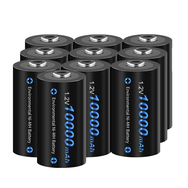 D Størrelse Genopladeligt Batteri, 10000mAh Kapacitet, CE & RoHS Certificeret,10 stk. D-batteri