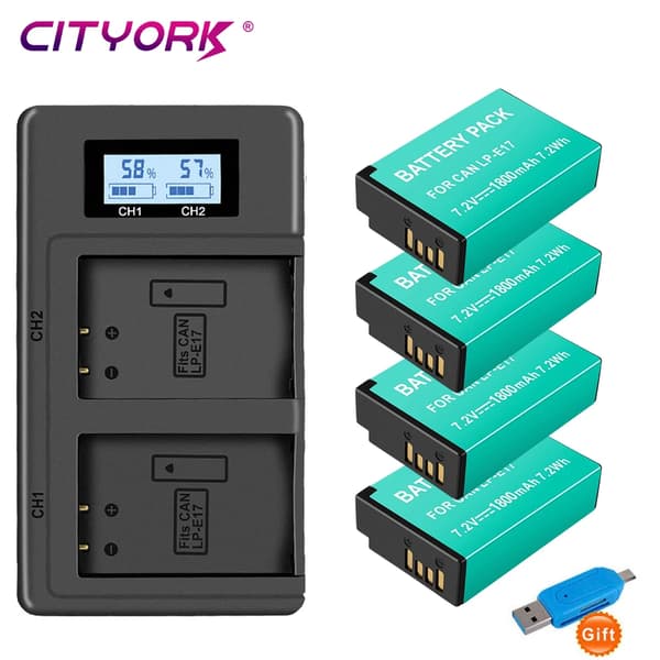 Kamerabatteripakke, 4 batterier inkluderet, dual oplader med LCD,4 Batteri 1 Oplader