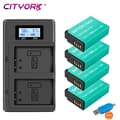 Miniatyrbillede 2 af 2: Kamerabatteripakke, 4 batterier inkluderet, dual oplader med LCD,4 Batteri 1 Oplader