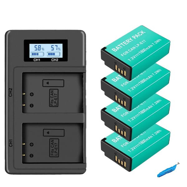 Kamerabatteripakke, 4 batterier inkluderet, dual oplader med LCD,4 Batteri 1 Oplader