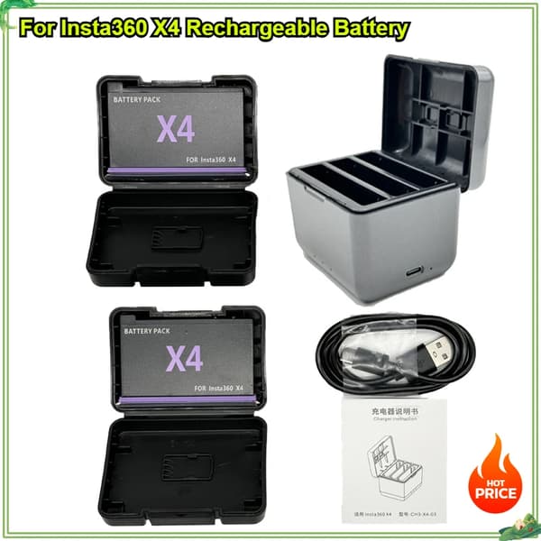 Genopladeligt batteri til Insta360 X4, 2500mAh kapacitet, hurtig opladning af tre batterier,2BatterywithCharger
