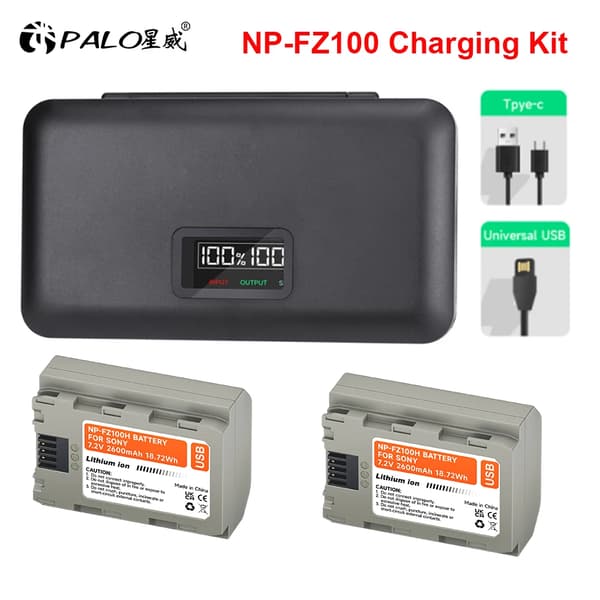 NP-FZ100 Akun, 2600mAh Kapasiteetti, USB Type-C Lataus,2Akku 1Laturi