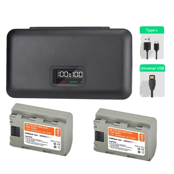 NP-FZ100 Akun, 2600mAh Kapasiteetti, USB Type-C Lataus,2Akku 1Laturi