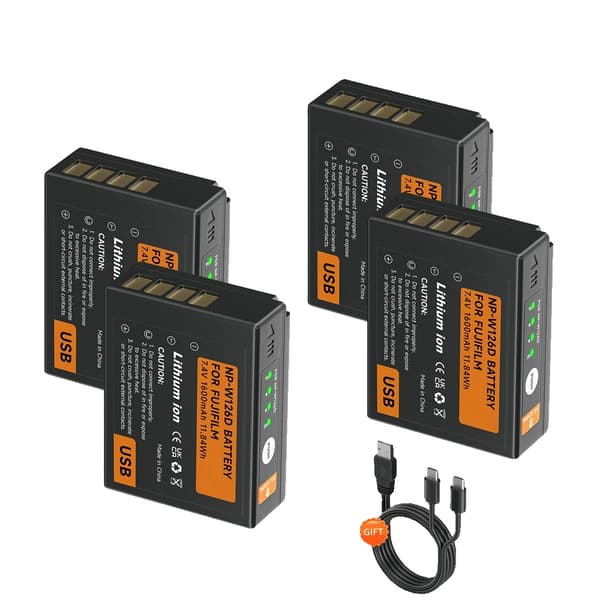 PALO NP-W126 Batteri, 1600mAh Hög Kapacitet, Inbyggd USB Laddning,4 st