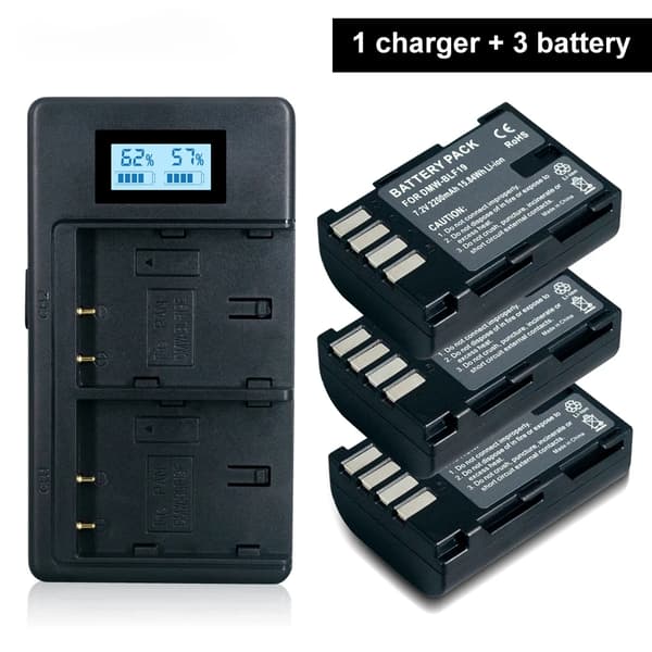 DMW-BLF19 Kamera Batteri, 2200mAh Kapacitet, Dobbelt USB Oplader,3Batteri og Oplader