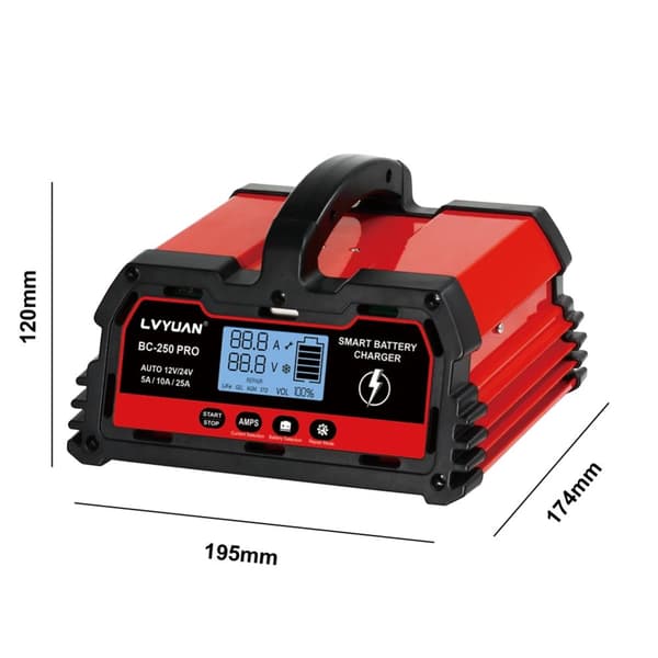 Batterioplader, 20A og 25A muligheder, automatisk pulserende reparationsfunktion,25A EU-stik
