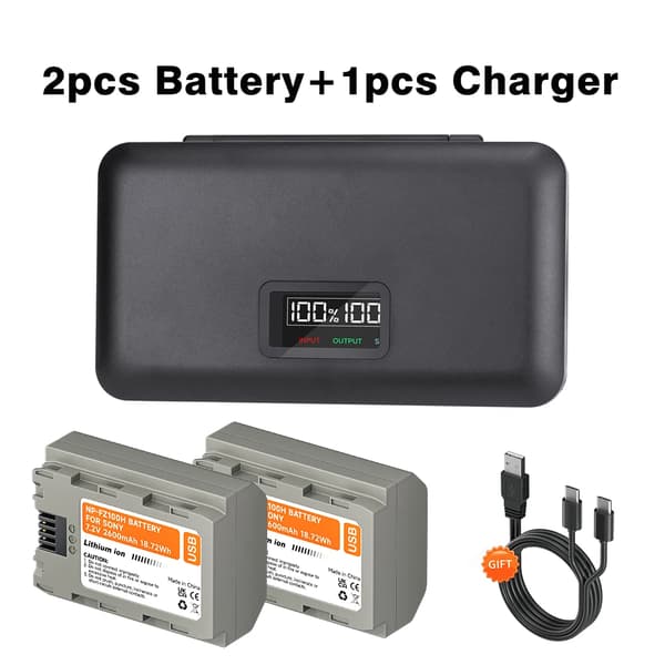 Ladattava kameran akku, 2600mAh kapasiteetti, USB-C-lataus,2Akku1Laturi