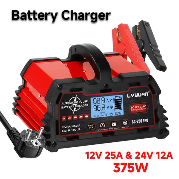 Smart Batterioplader, 12V/24V Kompatibilitet, Maksimal Effekt 375W,25A EU-stik