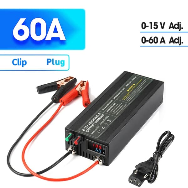 Højstrøms Lifepo4 Oplader, Justerbar Udgange Spænding, Hurtig Opladningskapacitet,EU, CL60A Alligator Clip