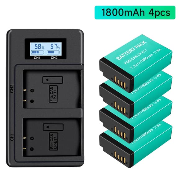 Kamerabatteri og oplader, 1800mAh kapacitet, LCD-skærm,4STK og oplader