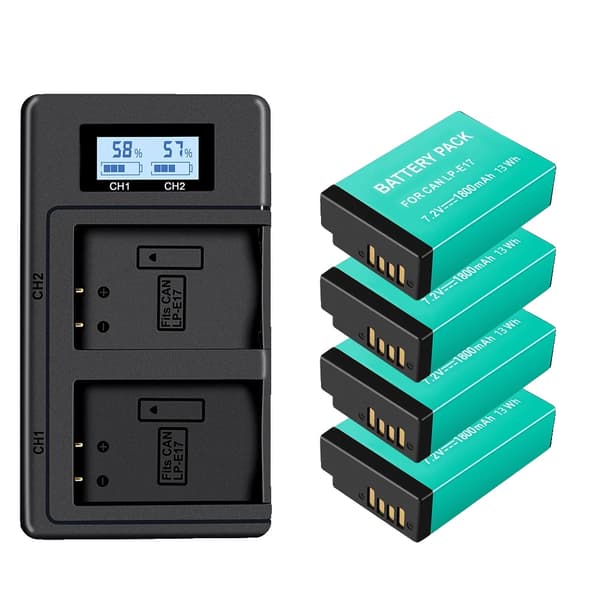 Kamerabatteri og oplader, 1800mAh kapacitet, LCD-skærm,4STK og oplader