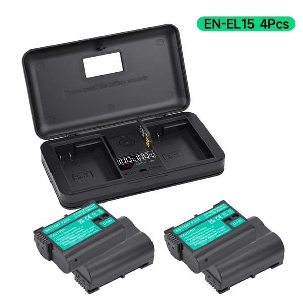 PALO Kamera Batteri EN-EL15, 2500mAh Kapacitet, Genopladeligt Li-ion,4batteri 1oplader