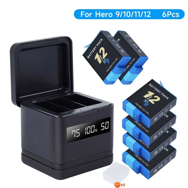 GoPro Hero Batterioplader, oplader 3 batterier samtidig, rummer 2 TF-kort,6 Batteri 1 Oplader