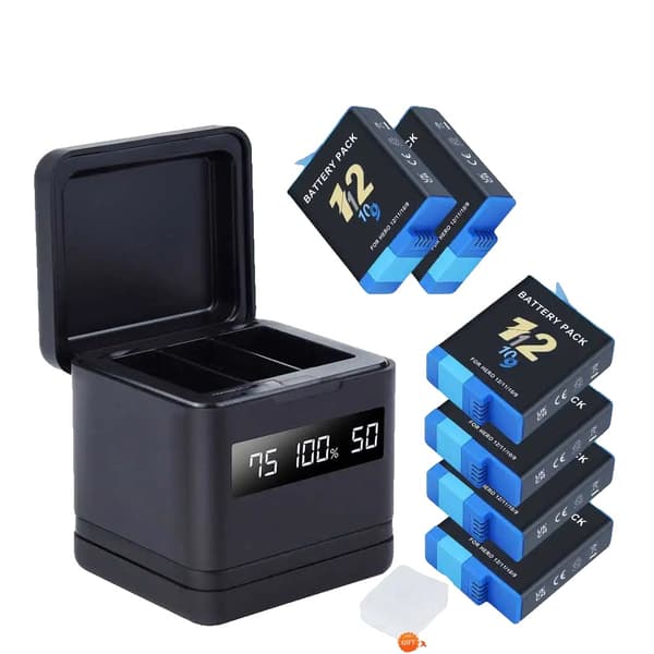 GoPro Hero Batterioplader, oplader 3 batterier samtidig, rummer 2 TF-kort,6 Batteri 1 Oplader
