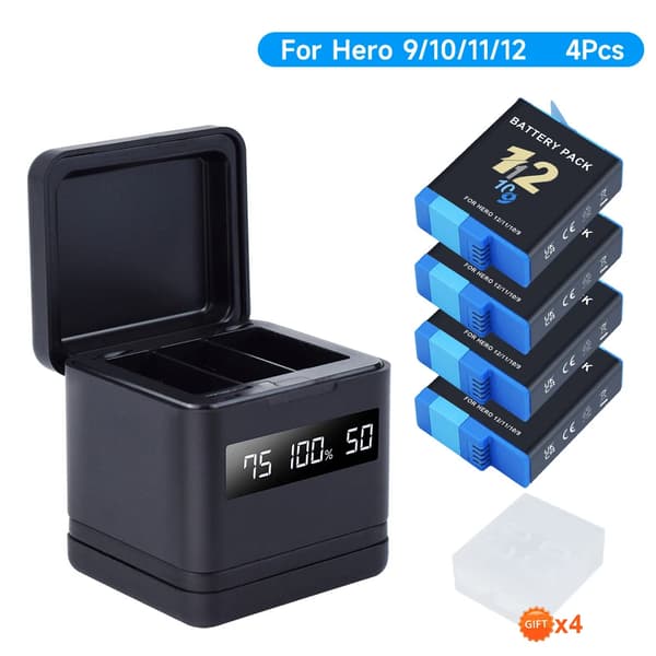 GoPro Hero Batterioplader, oplader 3 batterier samtidig, rummer 2 TF-kort,4 Batteri 1 Oplader
