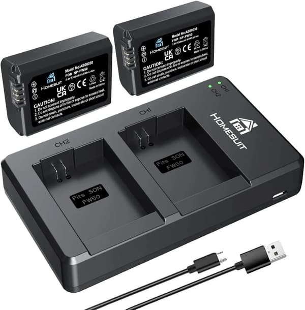 NP-FW50 Batteri Kit, Dobbelt USB Oplader, Høj Kapacitet, Sikkerhedsfunktioner