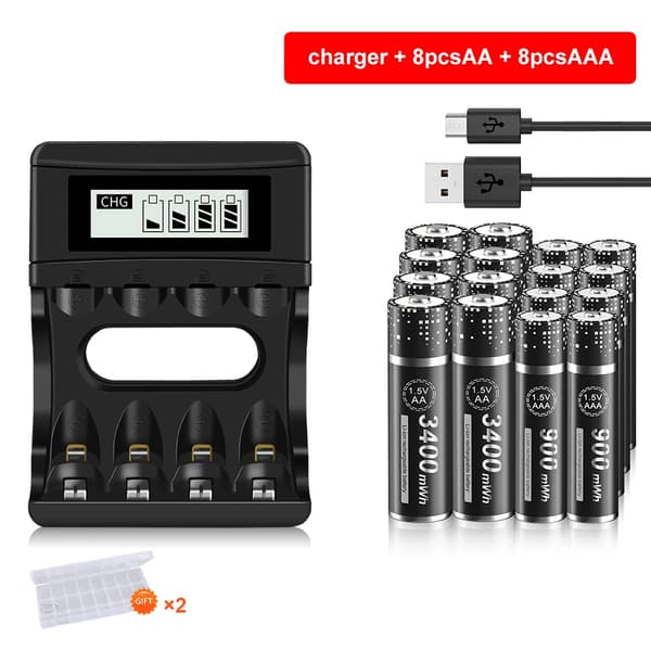PALO Genopladeligt Batterioplader Sæt, Understøtter AA & AAA, Smart LCD Skærm,8AA AAA Oplader