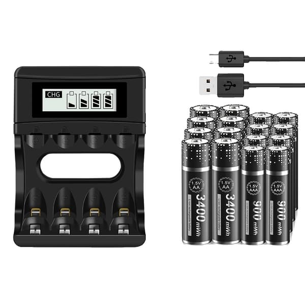 PALO Genopladeligt Batterioplader Sæt, Understøtter AA & AAA, Smart LCD Skærm,8AA AAA Oplader
