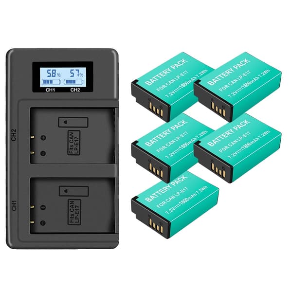 LP-E17 Akun Pakkaus, 1800mAh Kapasiteetti, LCD Kaksoislataaja,5akku ja laturi