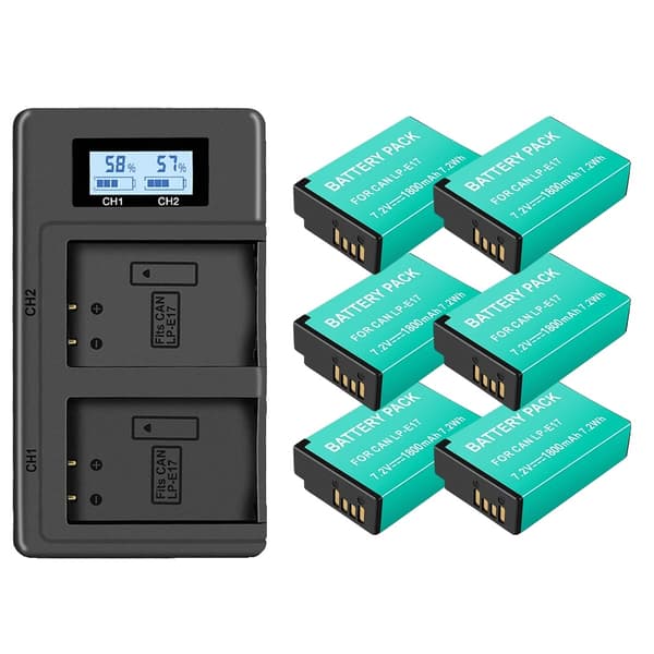 LP-E17 Batteripack, 1800mAh Kapacitet, LCD Dubbel Laddare,6batteri och laddare