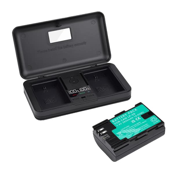 Batteri og Oplader, 2850mAh Kapacitet, Genopladelig, Dobbelt Oplader,1batteri og oplader