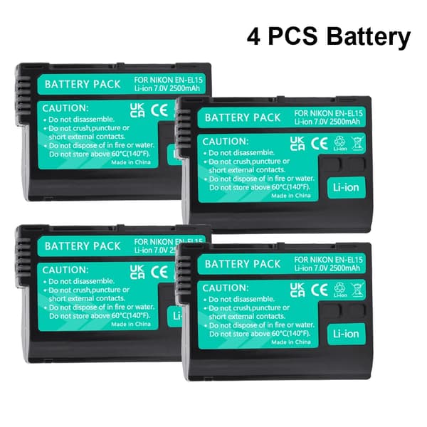 EN-EL15 Batteri og Oplader Sæt, 2500mAh Kapacitet, LCD Dobbelt Slot Oplader,4 PCS Batteri