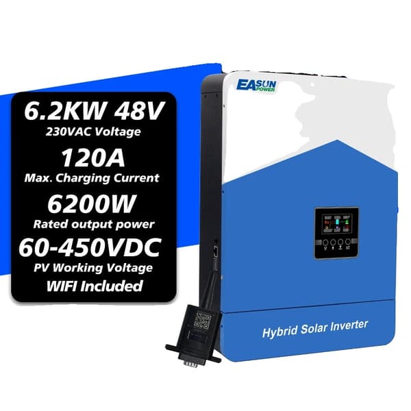 Solcelleinverter, 6200W Nominel Effekt, 48V Batterispænding, 120A Maksimal Opladningsstrøm,Med Wifi