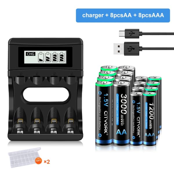 Genopladeligt batteripakke, 1,5V NI-MH, inkluderer oplader, langvarig levetid,8AA 8AAA 1oplader