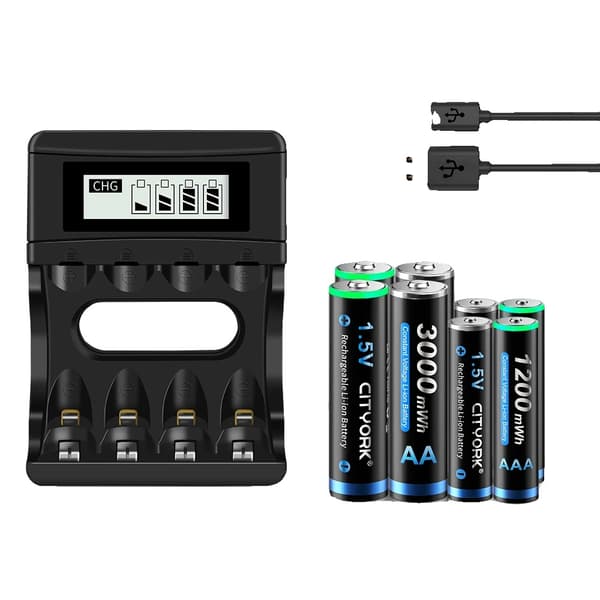 Genopladeligt batteripakke, 1,5V NI-MH, inkluderer oplader, langvarig levetid,4AA 4AAA 1oplader