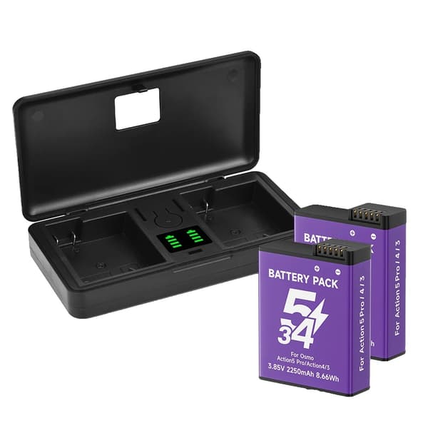 Kamerabatteri, 2250mAh kapacitet, Li-ion batterityp, kompatibel med Osmo Action 5 Pro/4/3,2 Batteri 1 Laddare