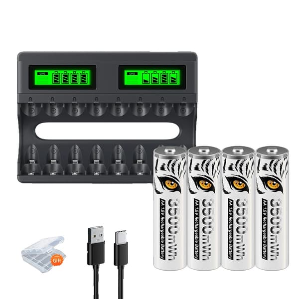 Genopladelige Lithium-ion Batterier, 3500mWh Kapacitet, Inkluderer Oplader, 4AA 1 oplader