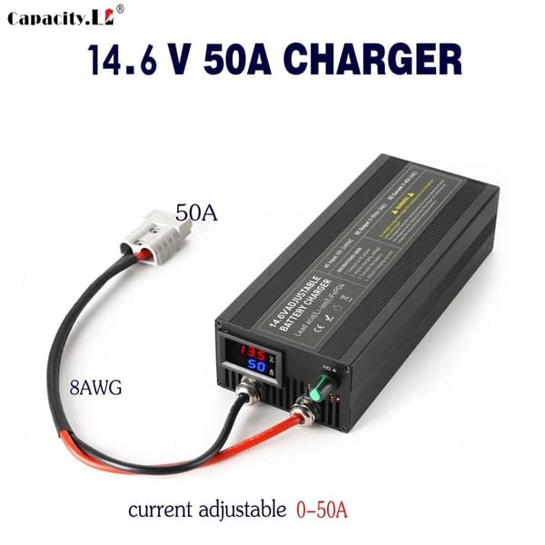 12V 50A Lifepo4 Oplader, Justerbar Strøm 0-50A, Tre-Trins Opladningsmode,14,6V 50A Anderson, EU-stik