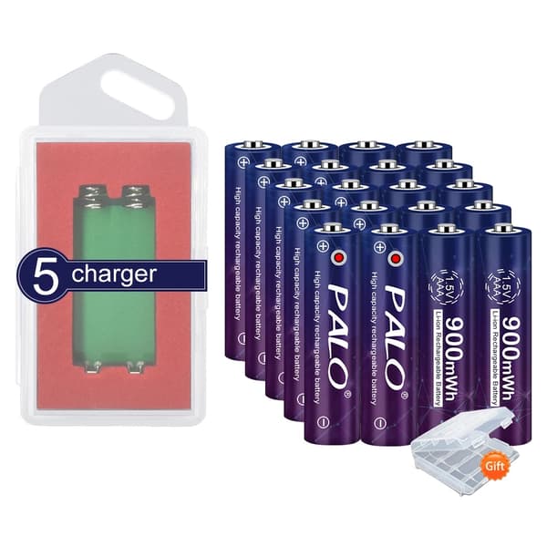 1.5V AAA Li-ion genopladeligt batteri, 900mWh kapacitet, effektiv opladningsindikator,20 stk. og 5 opladere, 1,5V