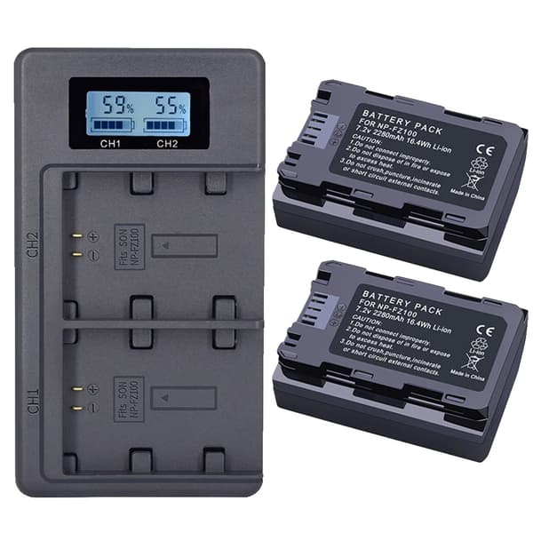 Kamerabatteripakke til Sony, dual USB-oplader, højkapacitets 2280mAh batterier,2 batterier og oplader