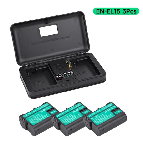 Nikon EN-EL15C batteri, oplader etui, kompatibel med Z5, Z6, Z7 II., 3 Batteri 1 Oplader
