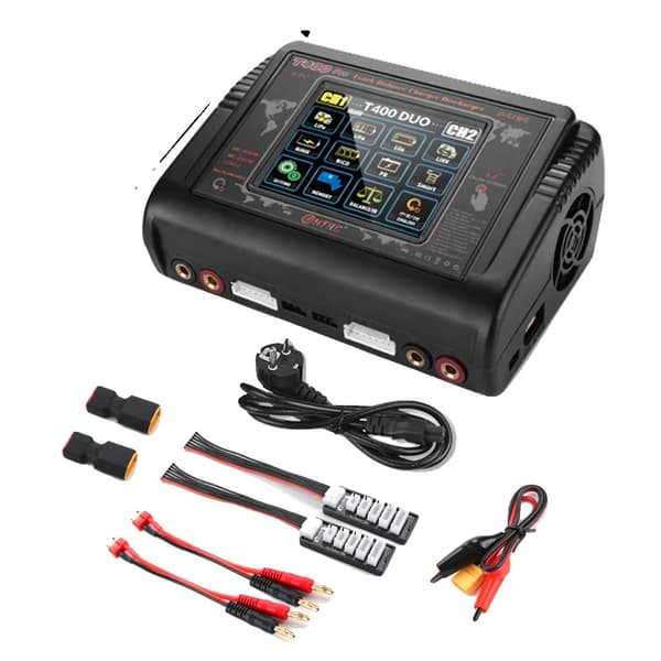 Dobbeltkanals RC oplader, 400W høj effektudgang, LCD touchskærm,EU STIK