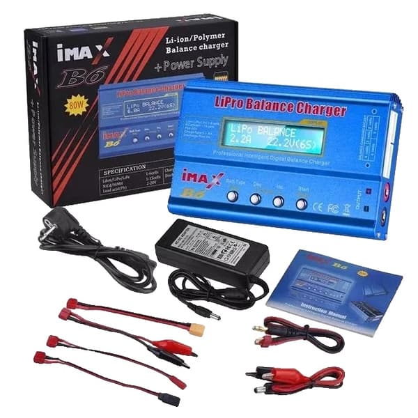 RC Oplader, 80W Hurtig Opladning, Digital Balance Teknologi, med adapter blå, EU-stik