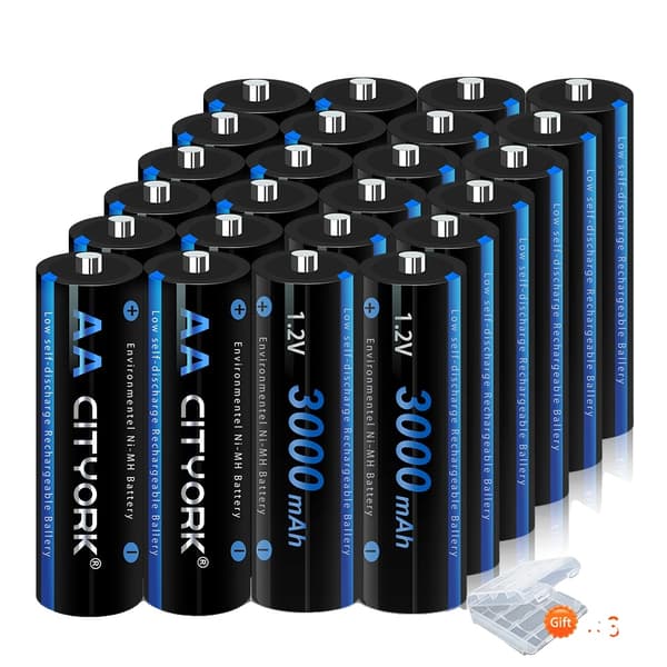 Genopladeligt Ni-MH batteripakke, 3000 mAh kapacitet, LCD smart oplader,24 AA-batterier